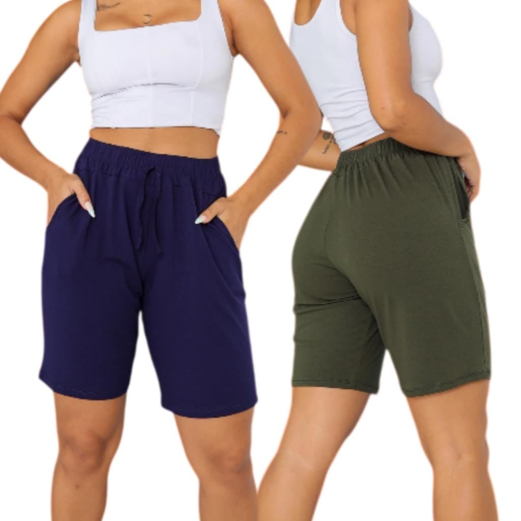 Bermuda Feminina Viscolycra Soltinha com Bolsos Elástico Confortável na Cintura