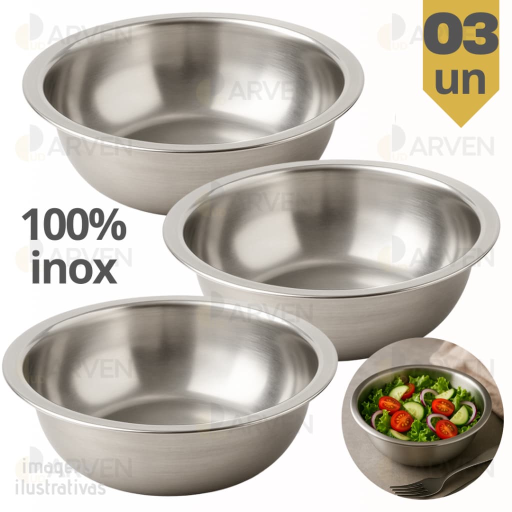 Jogo 3 Tigelas 15cm De Inox Multiuso Laradore Bowl Saladeira