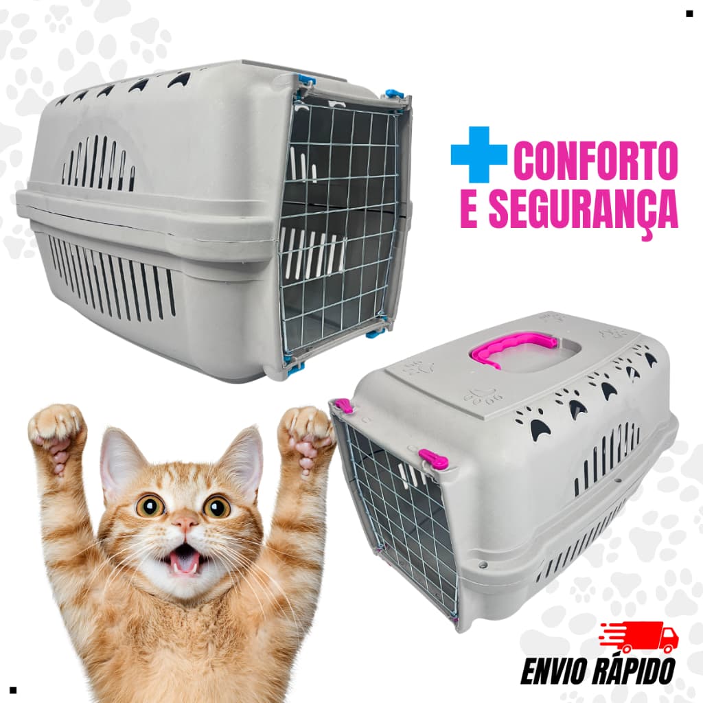 Caixa de Transporte Pet Cachorros Cães Gatos Coelhos Portinha de Aço Ferro