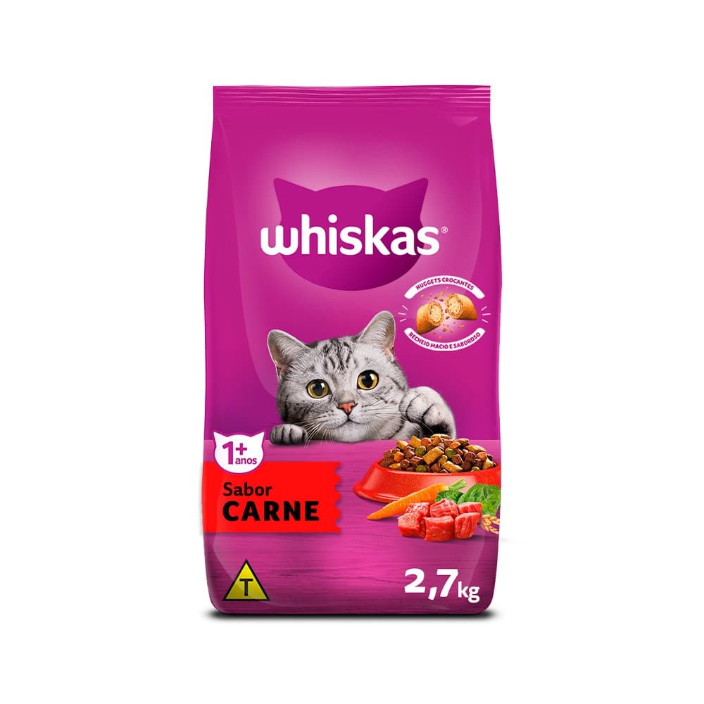 Ração Whiskas para Gatos Adultos Sabor Carne 2,7 kg