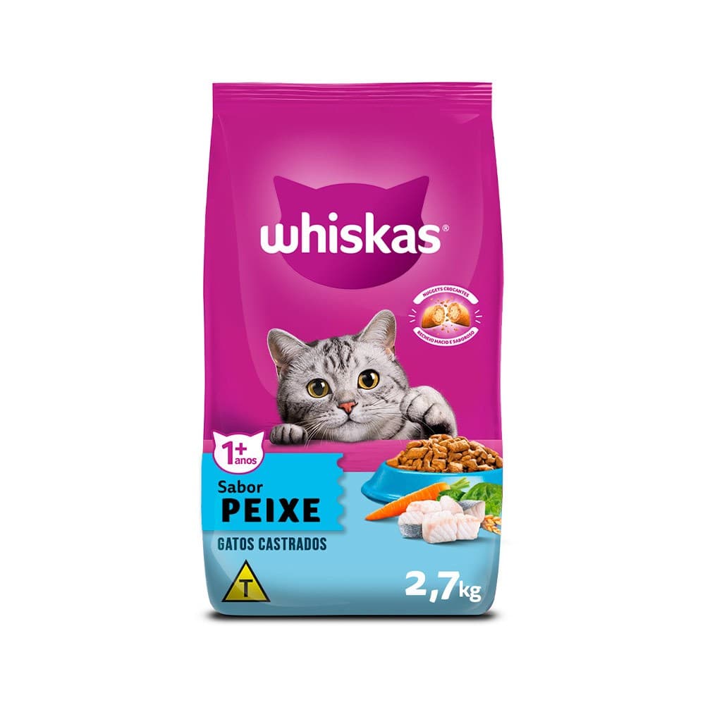 Ração Whiskas para Gatos Adultos Castrados Sabor Peixe 2,7 kg