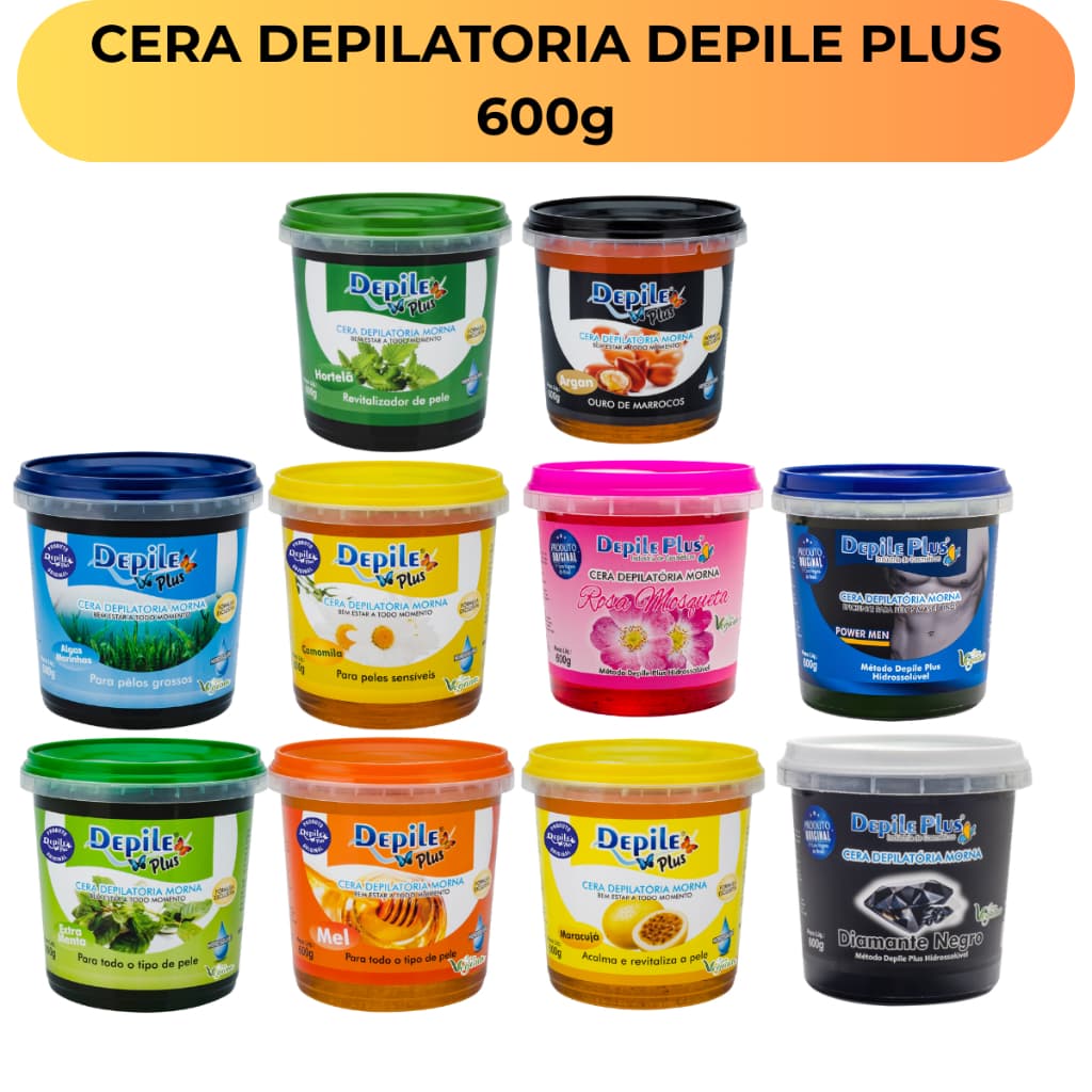 Cera Depilatória Corporal e Íntima Hidrossolúvel Vegana Depile Plus Profissional 600g