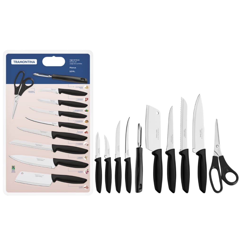 Jogo de facas Tramontina Plenus Com 10 peças Facas Para Churrasco Faqueiro