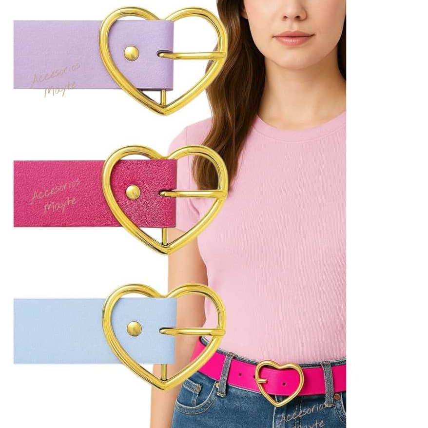 kit 3 Cintos Infantil com Fivela Coração Dourado