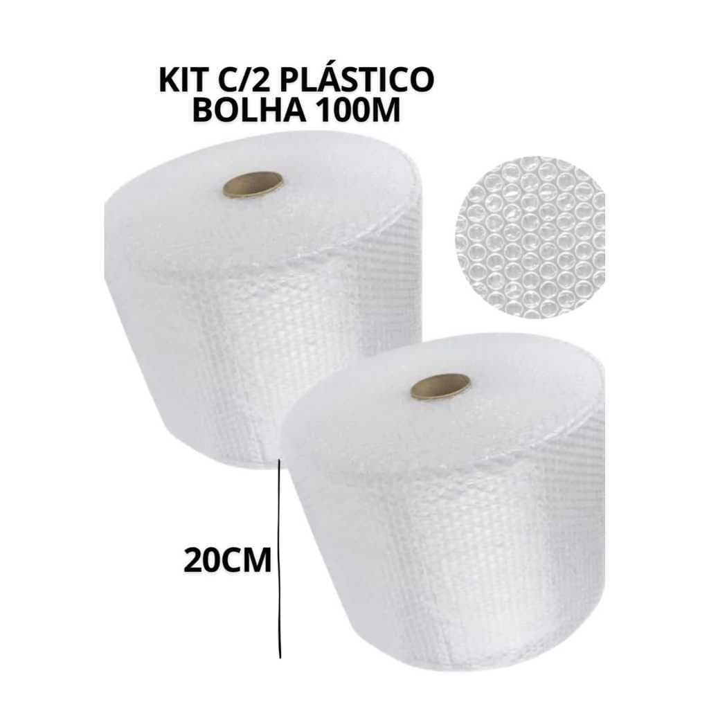 Kit 2 Plástico Bolha 20cm x 100m –Para E-commerce, Proteção para envios e Mudanças