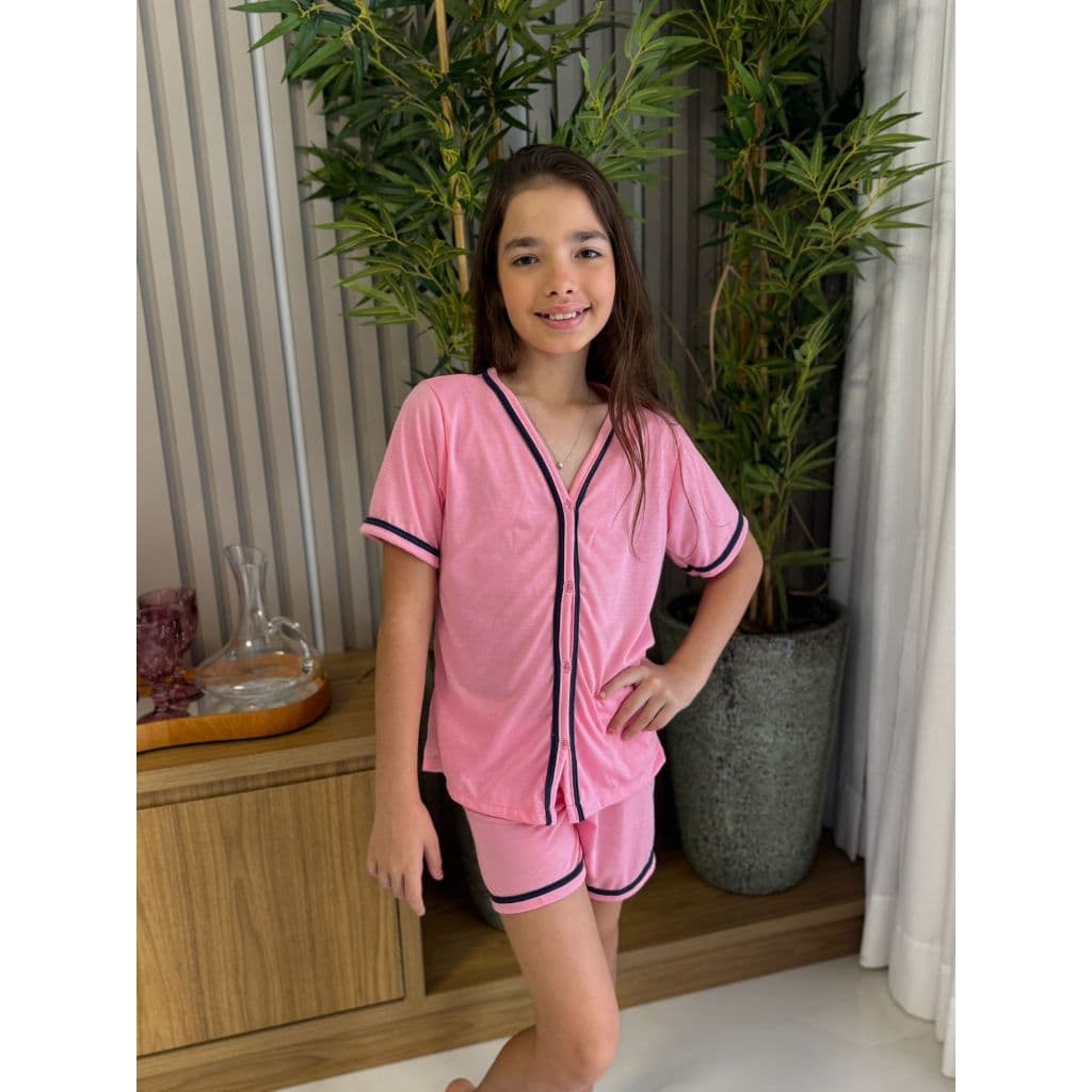 Pijama Infantil Blogueira de Botão americano Roupa de Dormir