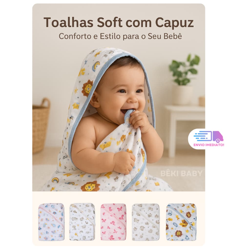 Toalha de Banho Bebê Soft com capuz 2 Camada de Fralda