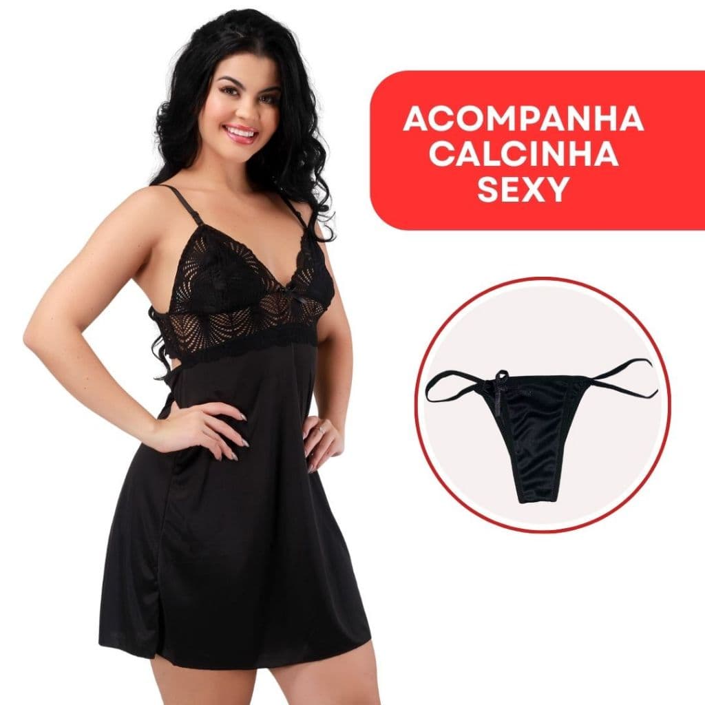 Camisola Feminina Sensual Curta Renda Com Calcinha Fio Sexy Renda no Busto Noite Verão Costa Aberta