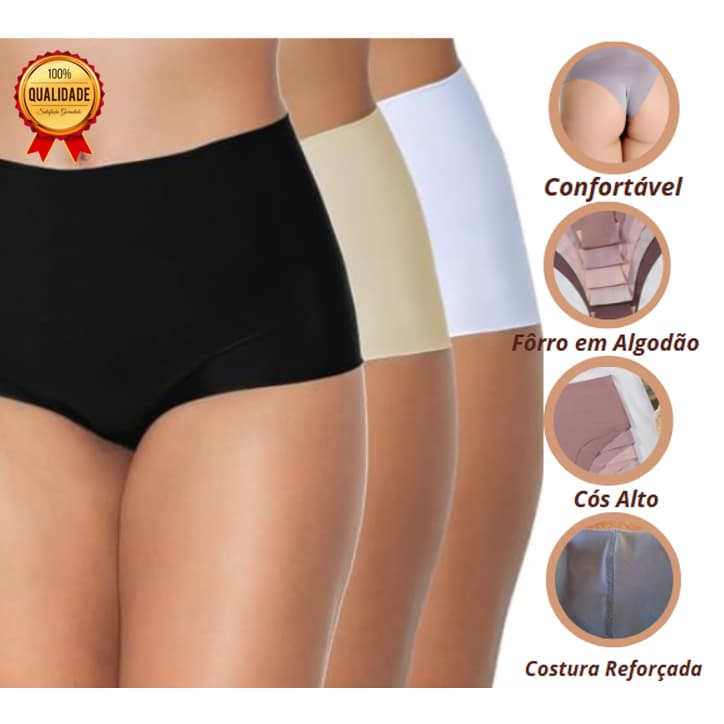 Kit Até 12 Calcinhas Cós Alto Sem Costura Não Marca Na Roupa