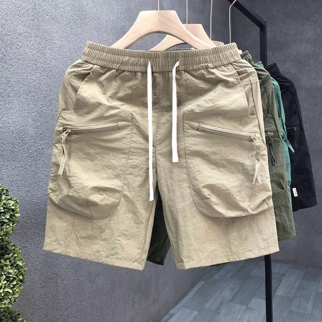 Shorts cargo masculino com vários bolsos, zíper e calças de secagem rápida, finos e resistentes ao desgaste