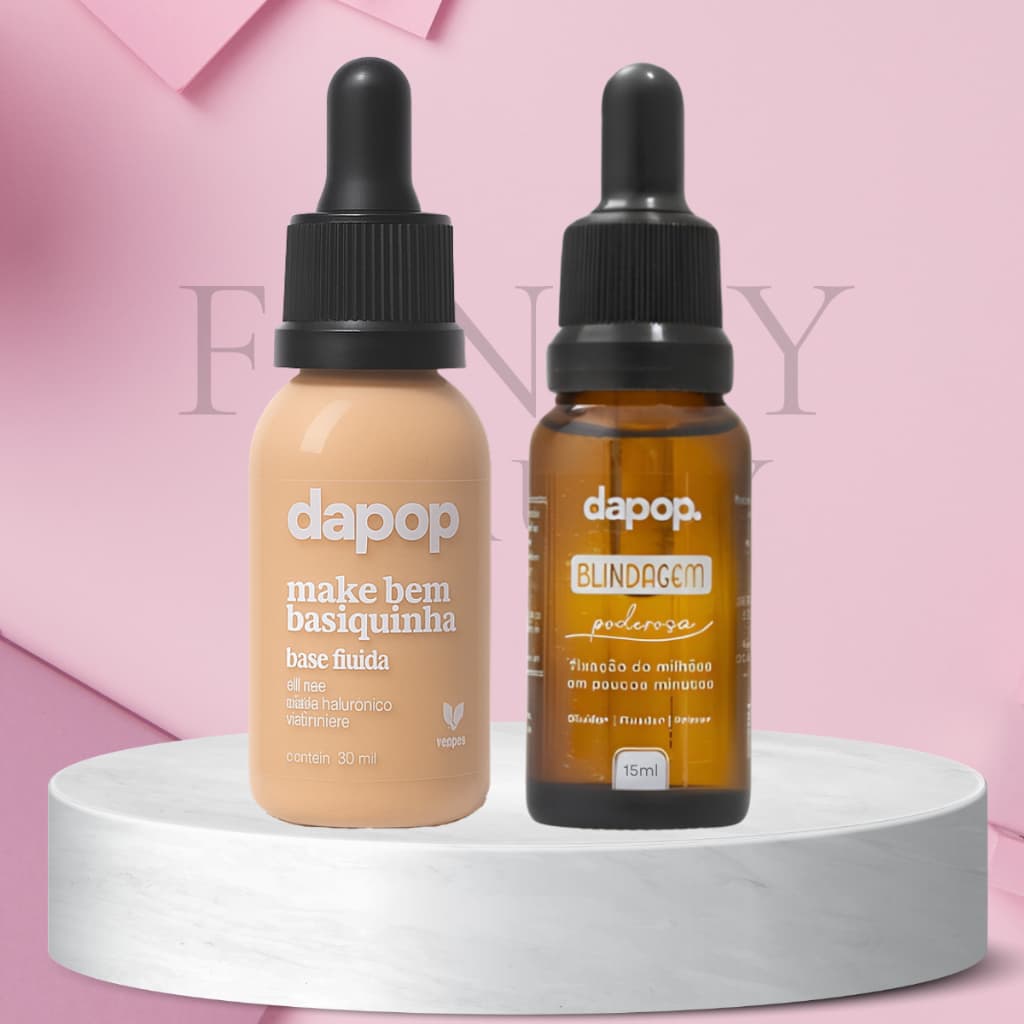 Kit Base Fluida Make Basiquinha Dapop + Blindagem de Maquiagem Primer, Fixador e Diluidor Dapop