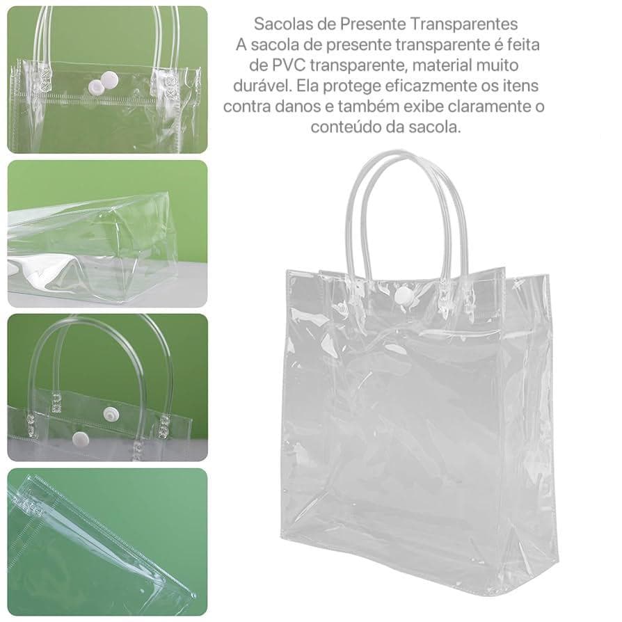 Sacola de PVC para Presente Transparente Com Alça Cristal