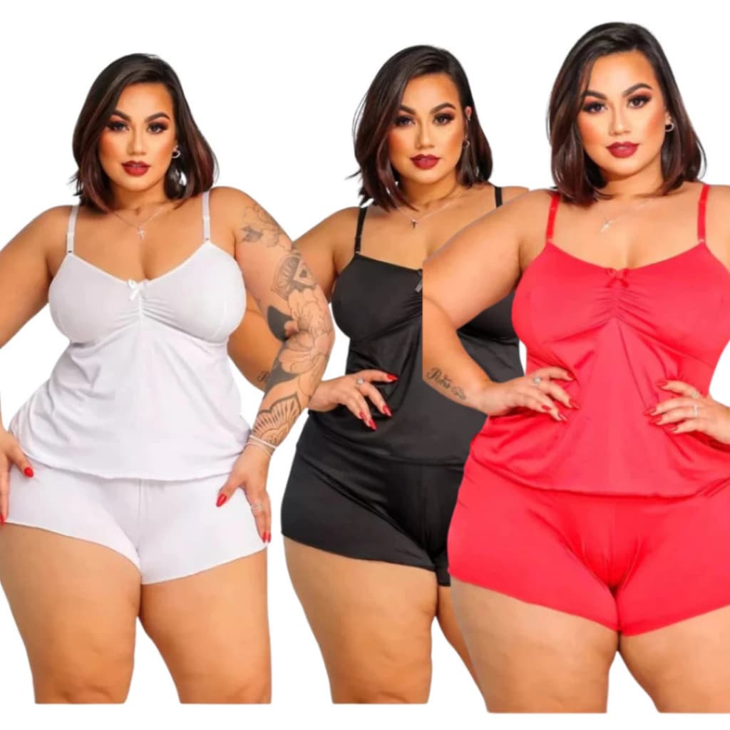 Kit 3 Baby Doll Plus Size Feminino LISOS – Conjunto ShortDoll , Pijama Confortável