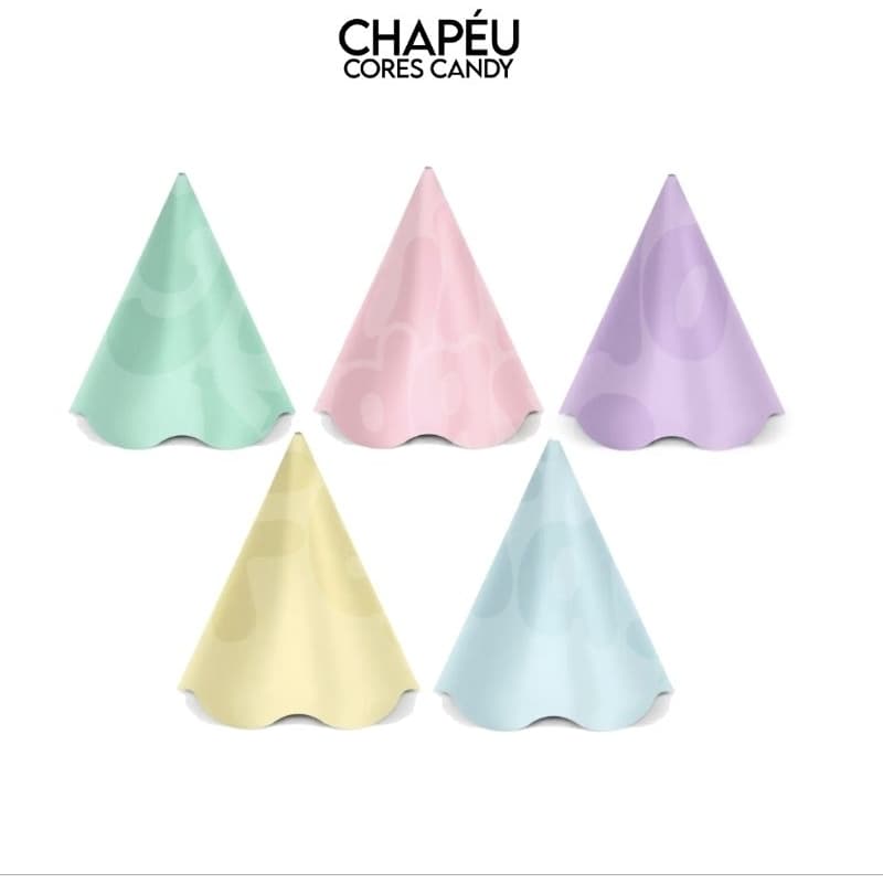 Kit 10/20/30/40/50 Chapéu De Festa Infantil - Chapeuzinho Para Aniversário Cores Candy Pacote Com 10 Unidades