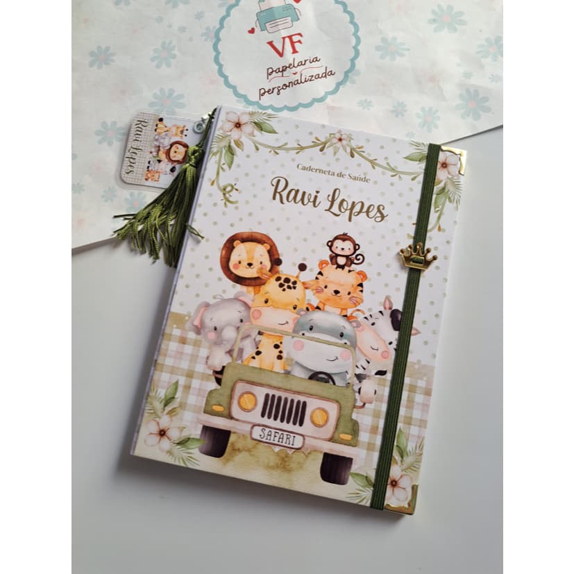 CAPA para caderneta de vacinação personalizada safari, (capa dura), 16x22cm.