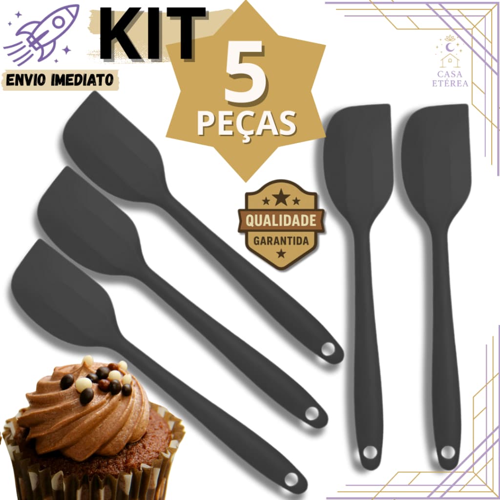 Kit 5 Espátula Pão Duro de Silicone Resistente para Confeitaria Cozinha Restaurante Buffet e Padaria