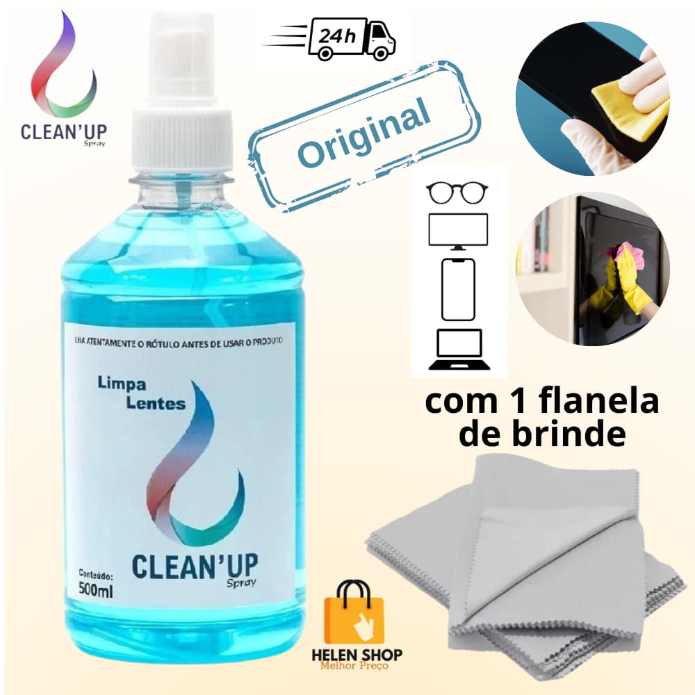 Limpa lentes 500ml oculos tela de celular tv notebook clean up grande spray com flanela mágica