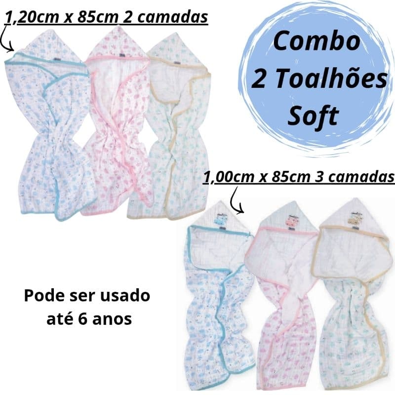 Combo 2 Toalhões Toalha de banho bebe infantil fralda soft grande capuz 100%algodão