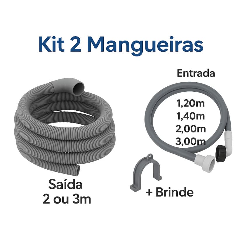 Mangueiras de Saída 2M ou 3M e Entrada Maquina de Lavar Roupa 1,20M 1,40M 2M OU 3M + Brinde