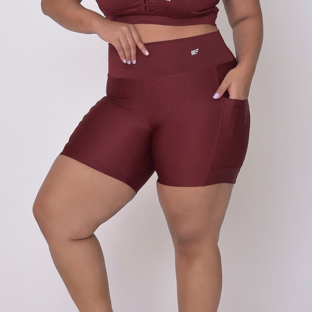 Short Feminino Suplex Cintura Alta Bolso Academia Plus