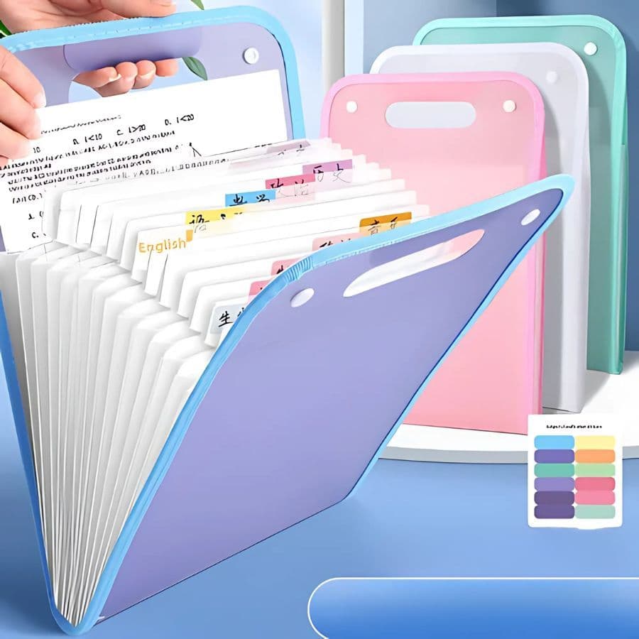 Pasta de Arquivo Sanfonada A4 12 Divisórias com Elástico em Polipropileno Escolar e Escritório