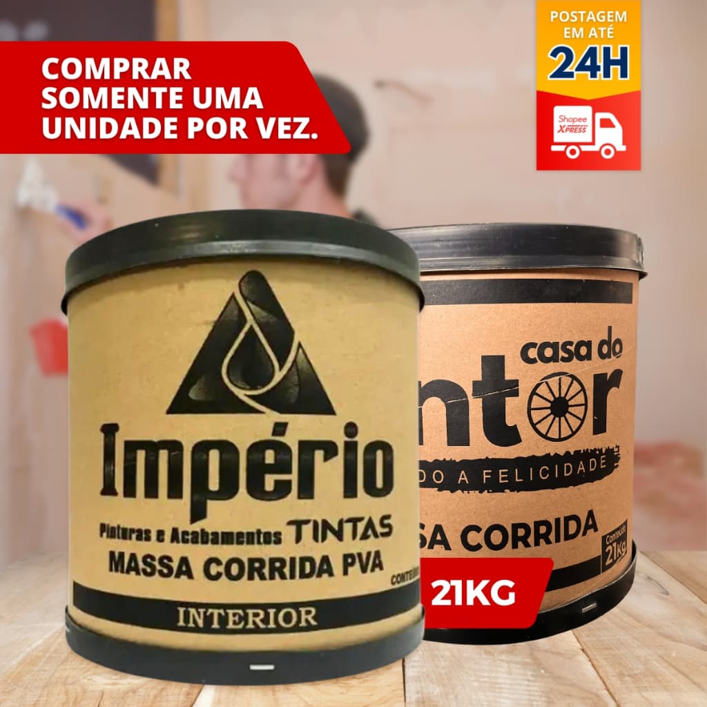 Massa Corrida 21kg Império para Parede Interna e Externa | Revestimento Branco Liso Pronto para Uso