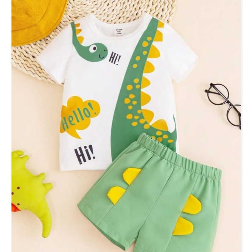 Kit Dino interativo body + shorts para bebê