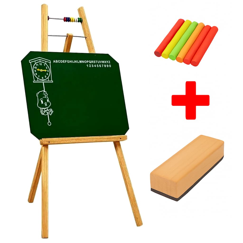 Lousa Quadro Verde Infantil Com Cavalete + Giz Colorido + Apagador