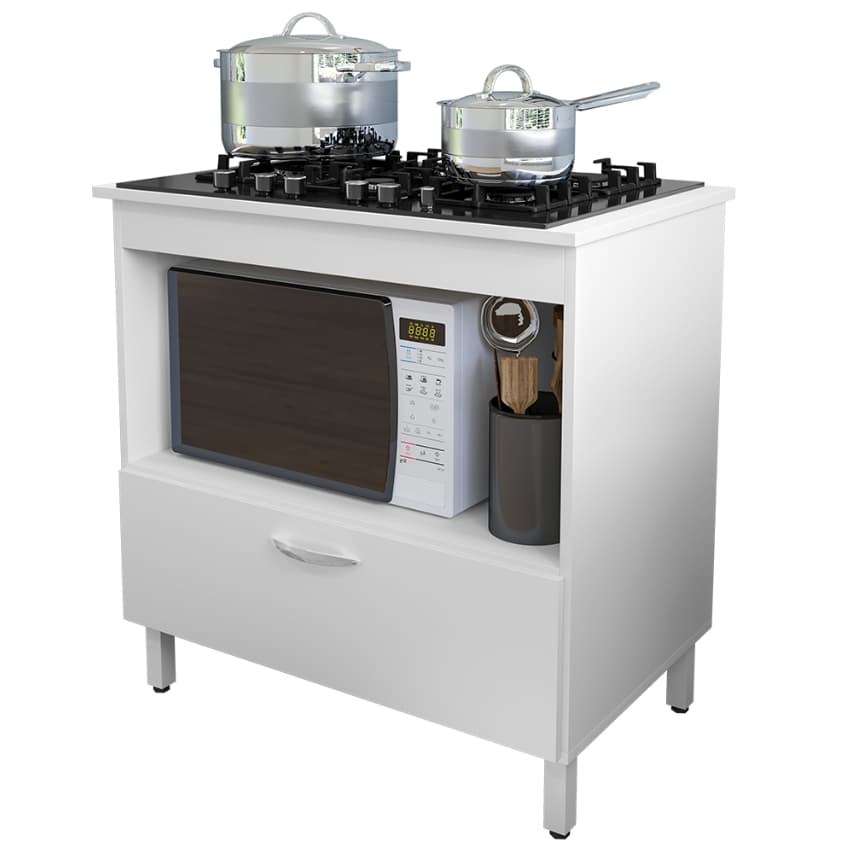 Balcão Cooktop F Balcão de cozinha compacto para cooktop 4 ou 5 bocas com 1 porta e nicho para forno