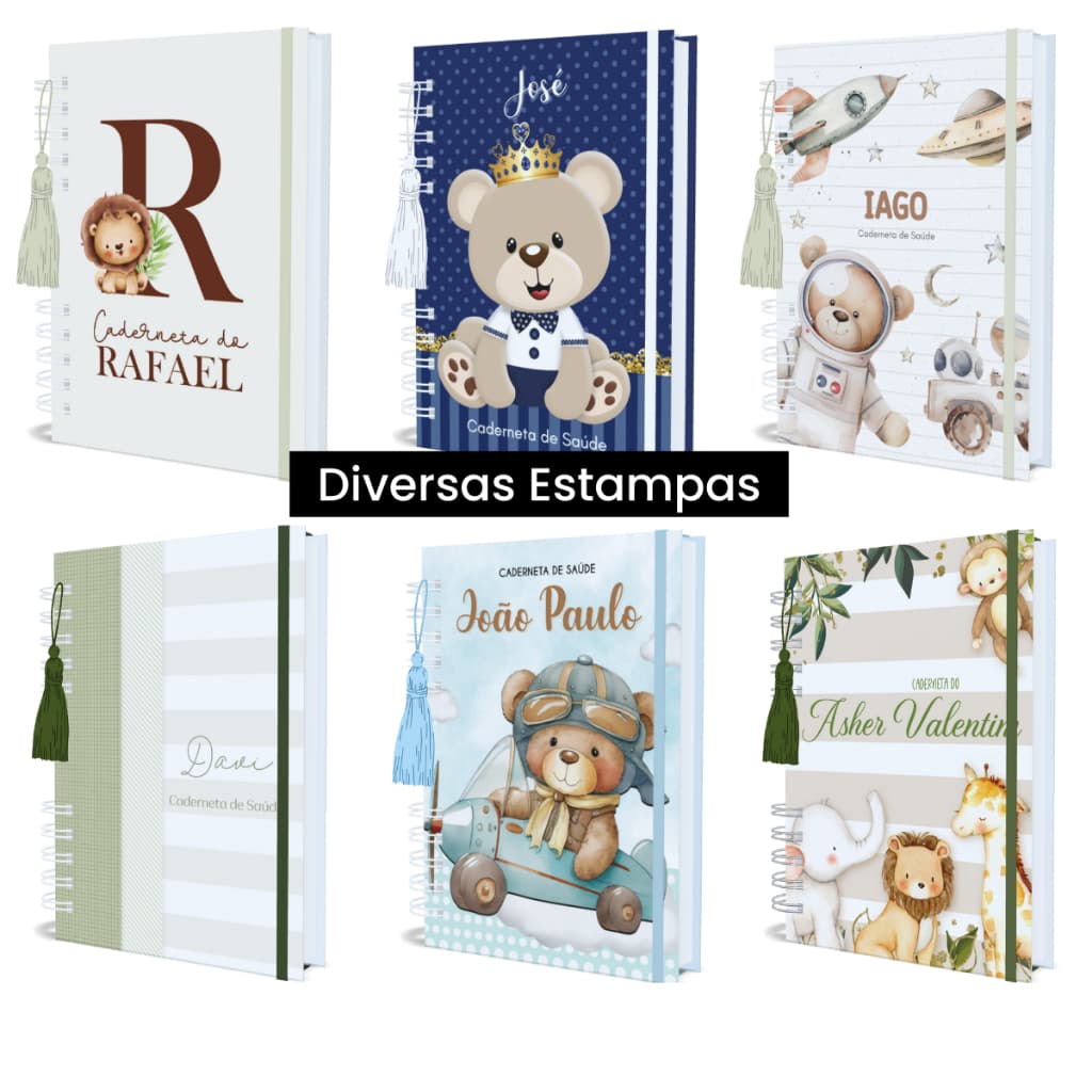 Caderneta De Vacinação Menino Personalizada Atualizada Capa Dura Vários Temas Modelos Alfabeto Nome