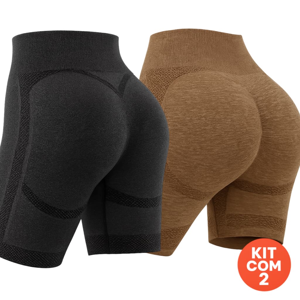 Kit com 2 Shorts Feminino Yoga Pilates Suplex Fitness Levanta Bumbum