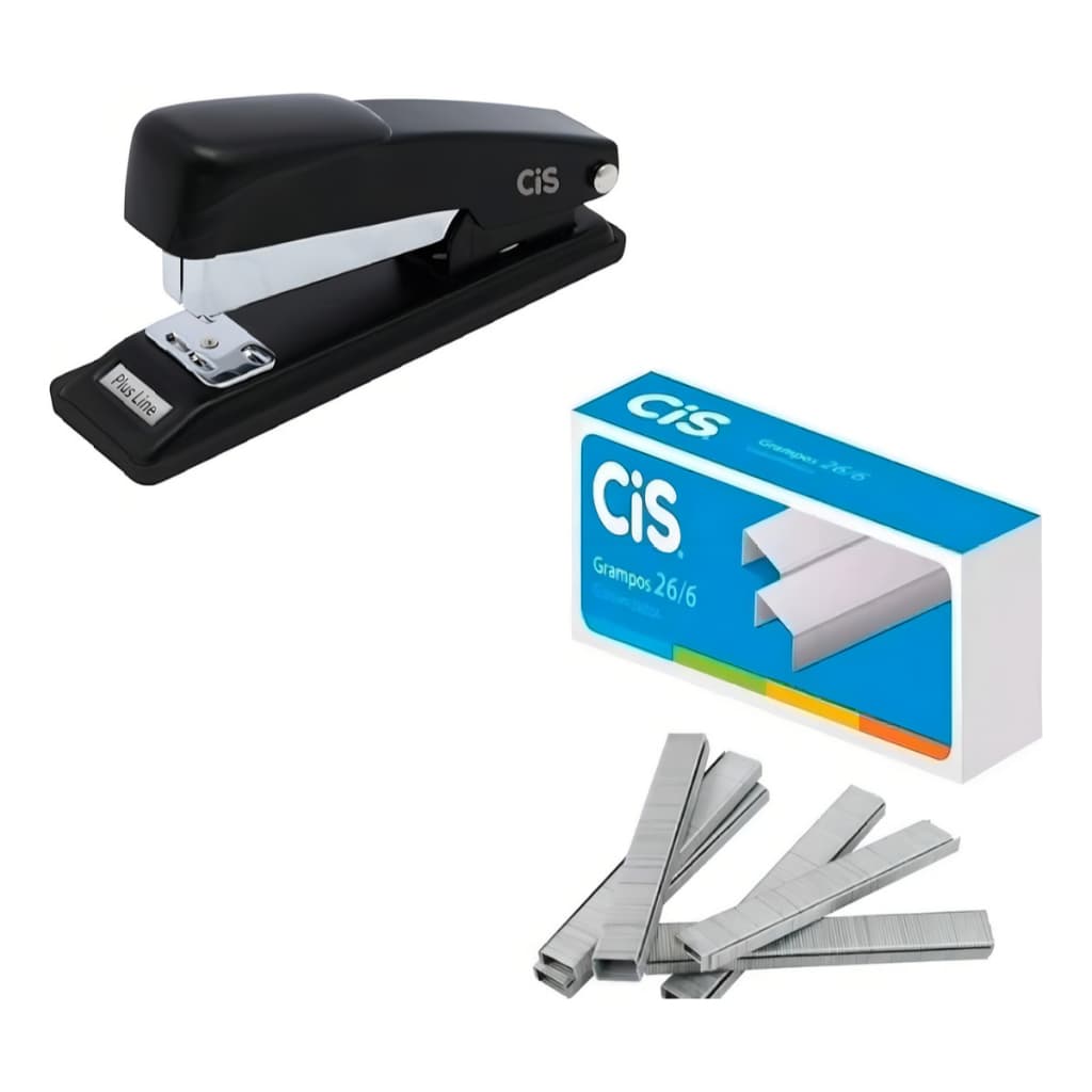 KIT Grampeador de metal + 5.000 Grampos Cis - Grampeador De Metal Plus Line 26/6