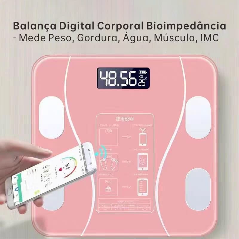 Balança Digital Corporal Bioimpedância - Mede Peso, Gordura, Água, Músculo, IMC