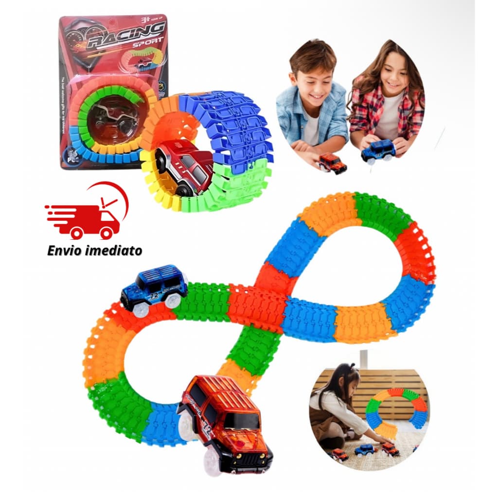 Kit 56 Peças Pista Trilha Maluca Mágica Infantil Brinquedo Colorido Loop Carrinho Com Luz