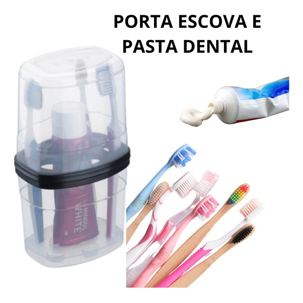 Porta Escova e Pasta de Dente com Tampa Encaixável – Kit com 1 ou 2 Unidades