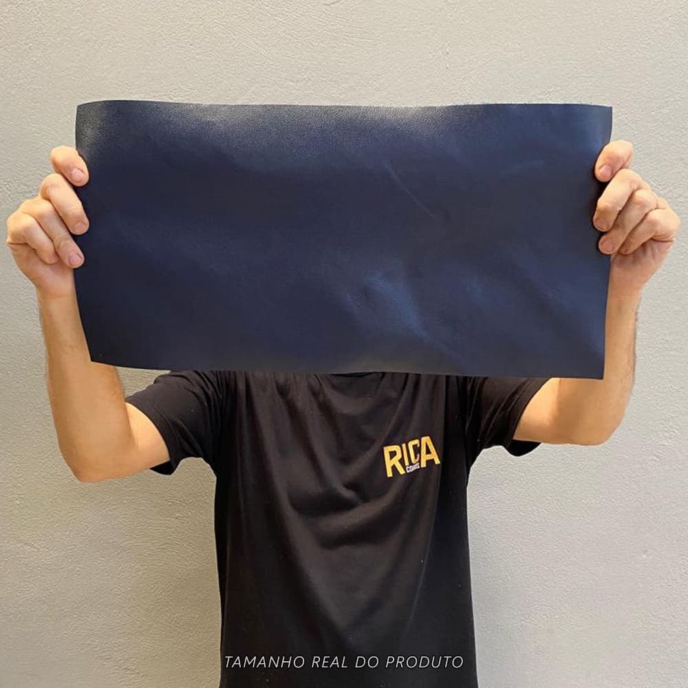 Painel de Couro Genuíno Tipo Fly 25x50cm – Placa Natural e Macia - Retalho 10/12 linhas - Acessórios -Cor: Navy