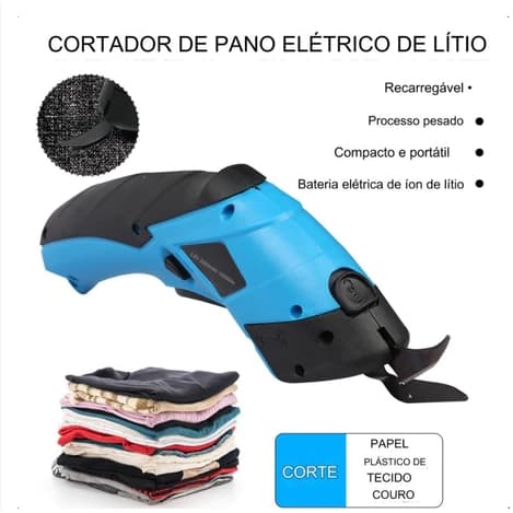 Tesoura para Tecido Elétrica Recarregável Bateria interna corta tecido couro papel plástico pano