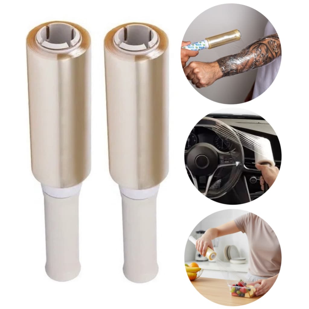 Kit 2 Rolo Filme Pvc Rolo Multiuso Com Cabo Giratório 12cm X 140m (280m Total)