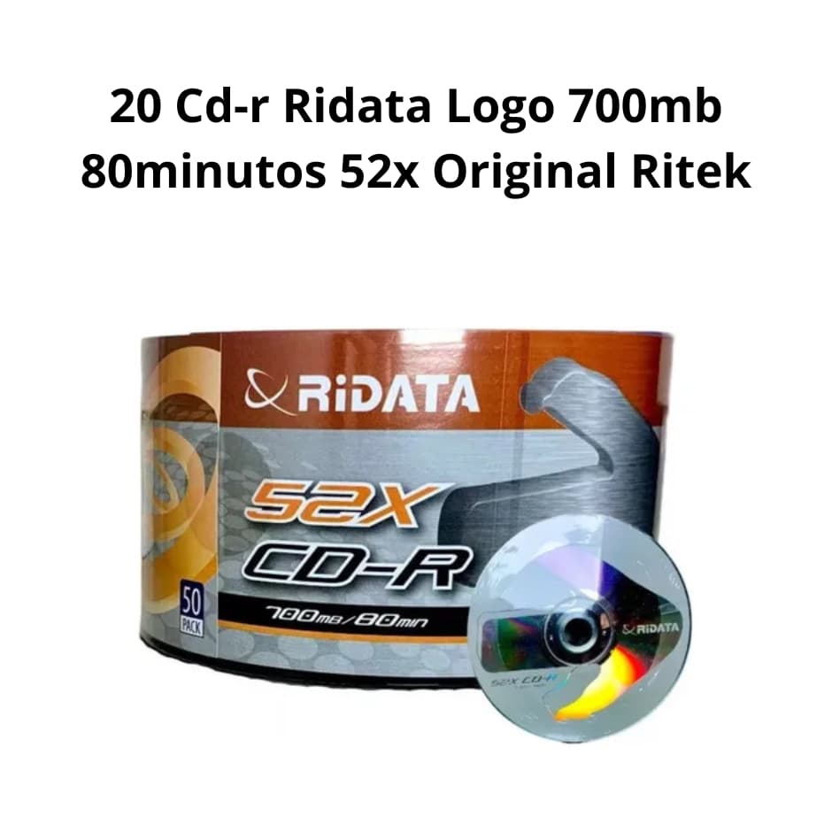 20 Cd-r Ridata Logo 700mb 80minutos 52x Original Ritek