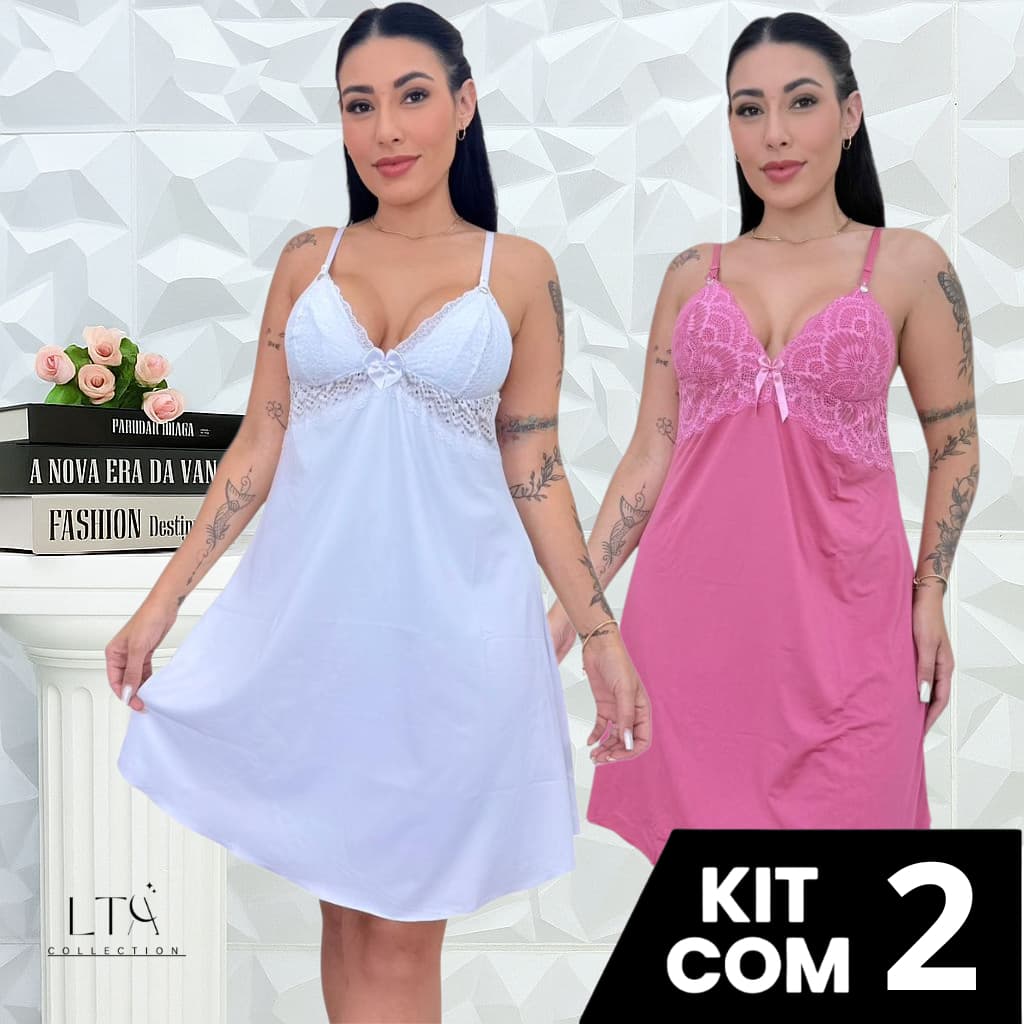Kit 2 Camisola Amamentação Abre Fácil Gestante Grávida Pijama Conforto Pós Parto Maternidade