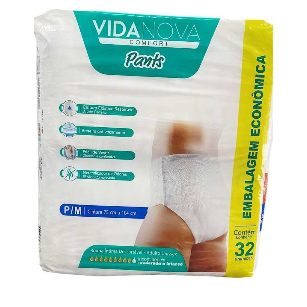 Fralda Calça Geriatrica Pants Vida Nova P/M G/XG PACOTÃO 32 UNIDADES Incontinecia Moderada /Intensa