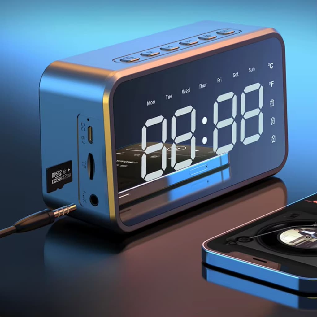 Rádio Relógio Digital Portátil com Despertador Caixa de Som e Bluetooth