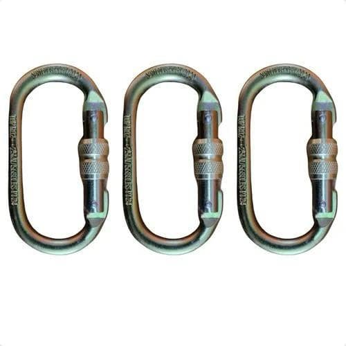 Kit 3 Mosquetão Oval 25kn CE EN Certificado Ancoragem Rapel Aço