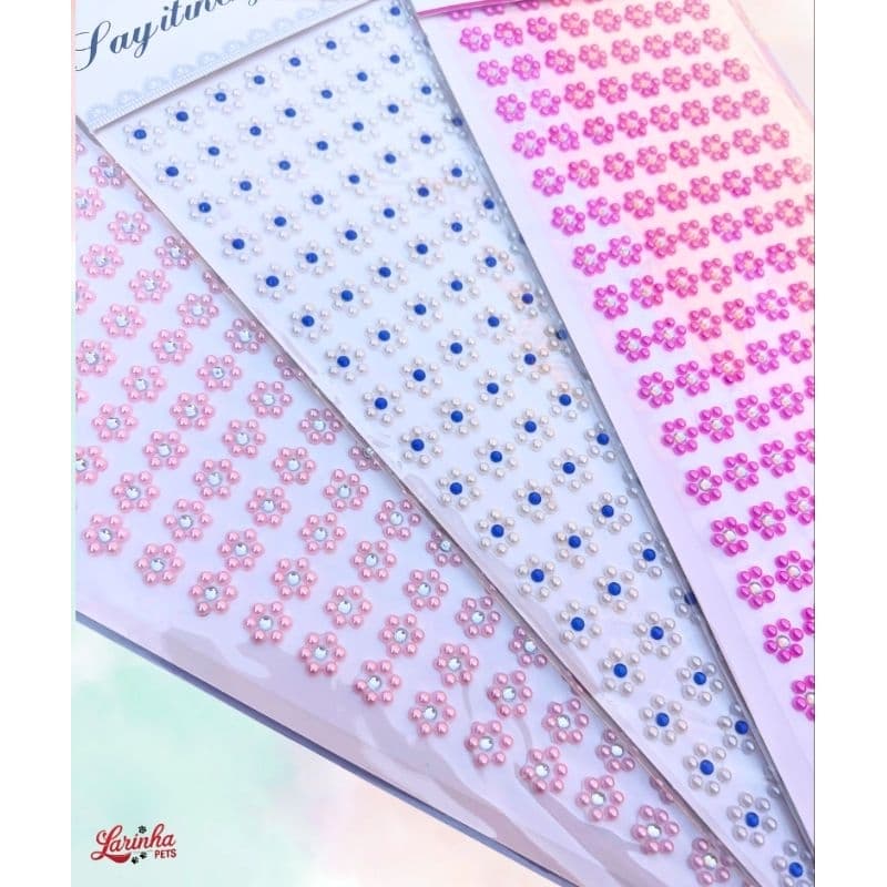 Cartela de brilhos Adesivos Flor de Pérola - 3 unidades com 160 adesicos cada cartela