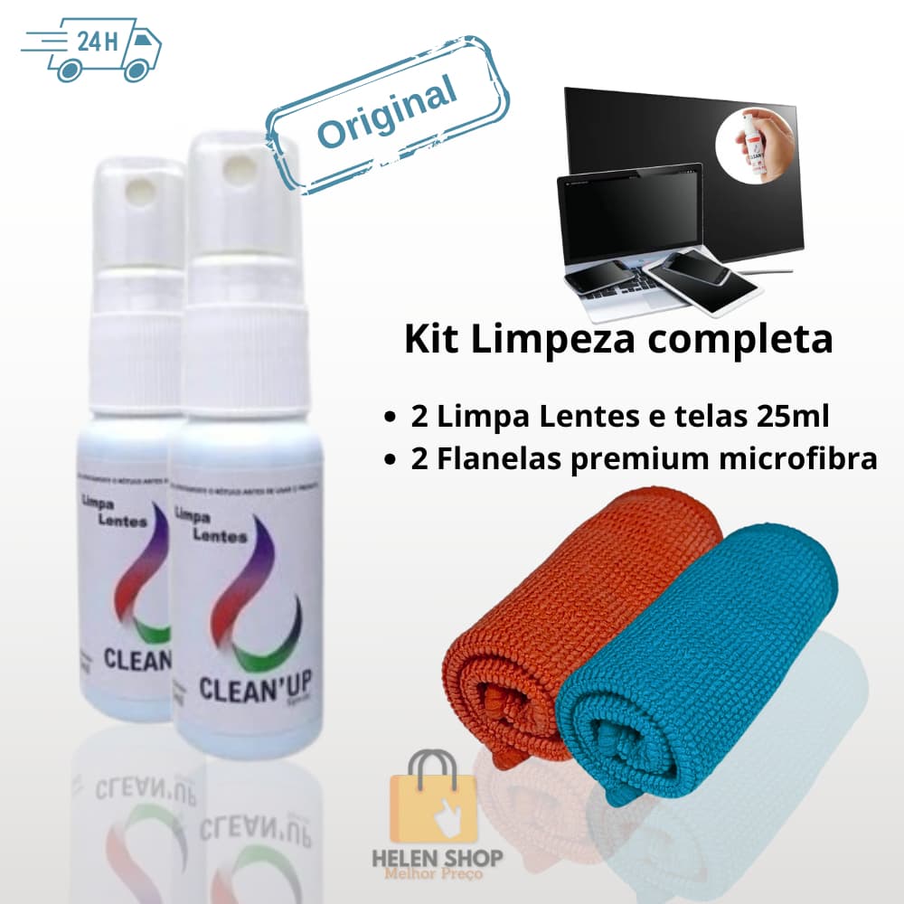 Kit 2 Limpa Lentes + 2 Lenços Microfira premium Spray Óculos Celular Tablet Clean Up