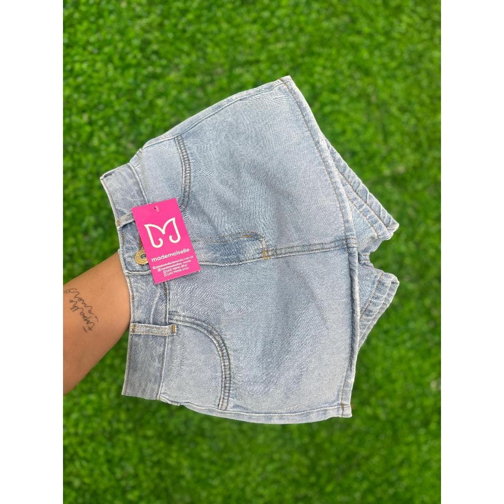 Short Saia Jeans Feminino Cintura Alta na Lavagem Clara I 100% Algodão - Sem Elastano