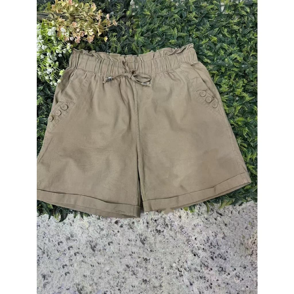 short de sarja tecido por elástica