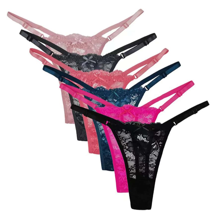 Kit 5 Calcinhas de Renda Fio Dental com Regulagem Super Sexy Tanga Sensual Lingerie