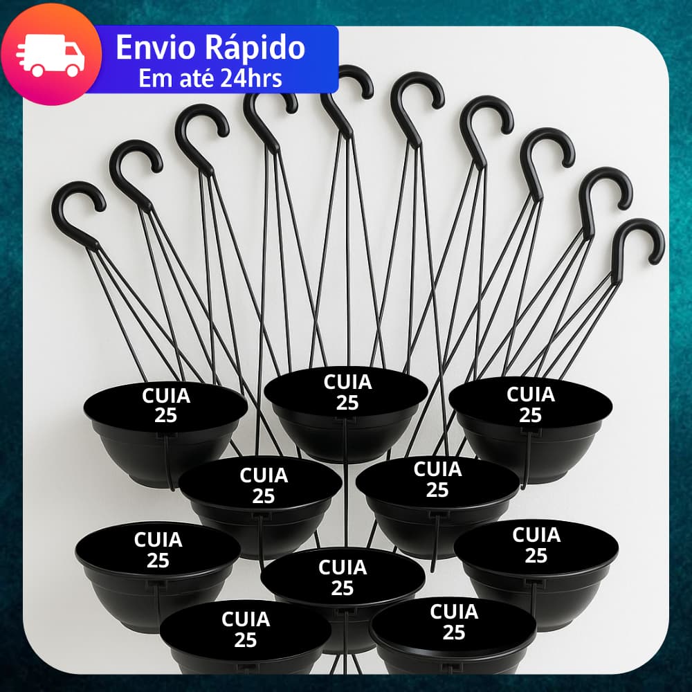 Kit 10 Vasos Cuia 25 Com Haste Alça Resistente na Cor Preta