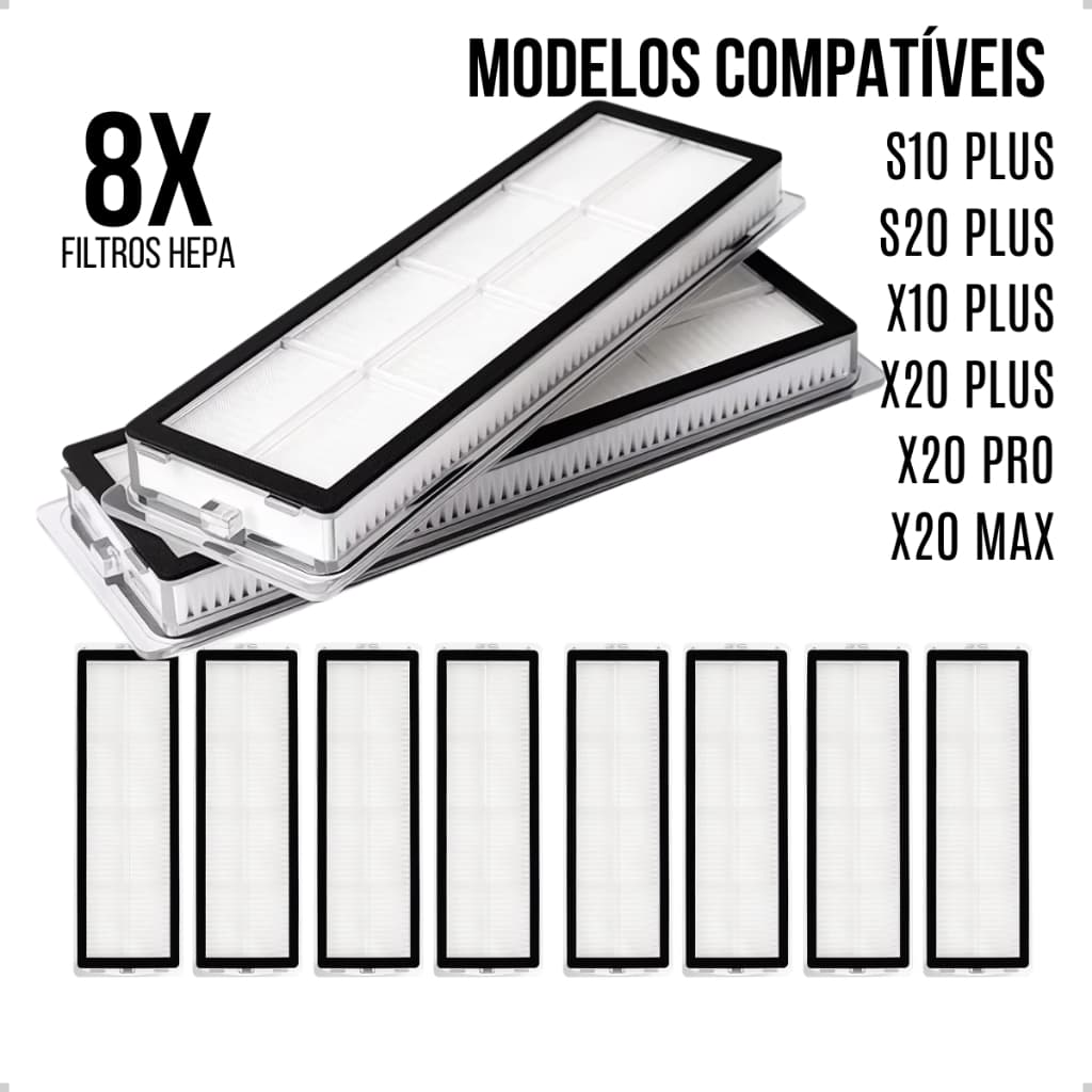 Kit 8, 4, 2 Filtros Hepa Para Robo Aspirador Xioami X20 Max X20 Pro S10+ S20 Plus X10 Plus X20 Plus